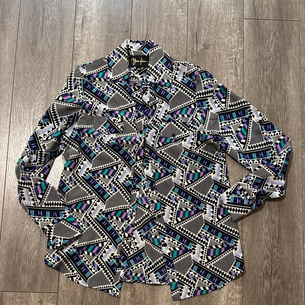 YUMI Kim 100% silk geometric button down top xs
